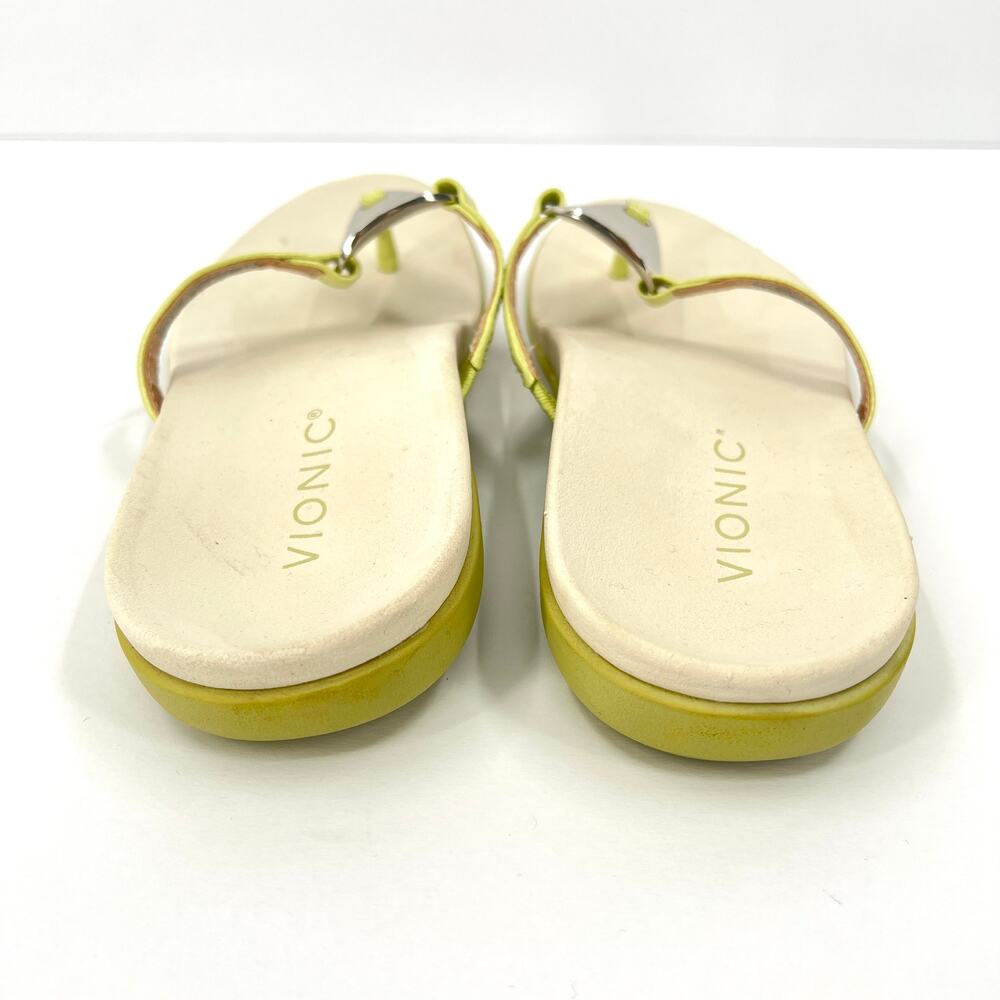 VIONIC Raysa Sandals Womens 7 Green Leather Thong Toe Post Supportive Comfort - Picture 7 of 13